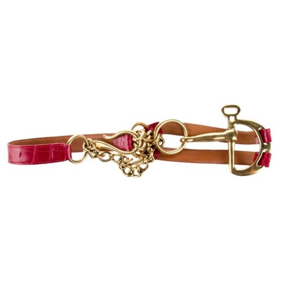 Ralph Lauren \'06 Collection Red Alligator Tri-Strap Brass Link Horse Bit Belt main image 9